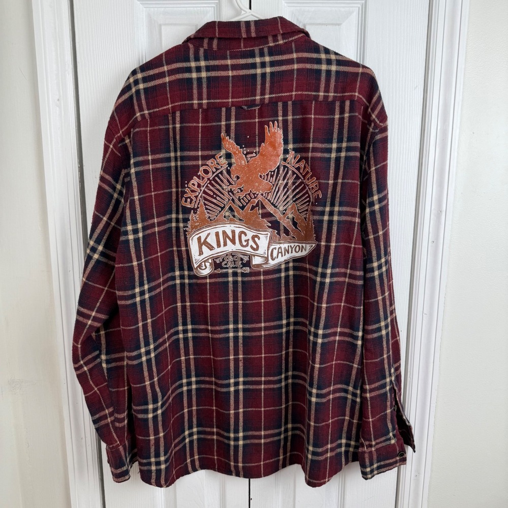 C&C California Kings Canyon Plaid Flannel Shirt‎ XXL Explore Nature Graphic